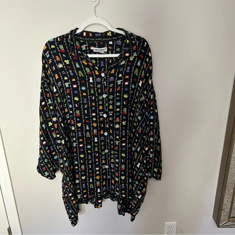 Vintage Oversized Novelty Print Vacation "Going Away"  Shirt/Tunic Black Size 4